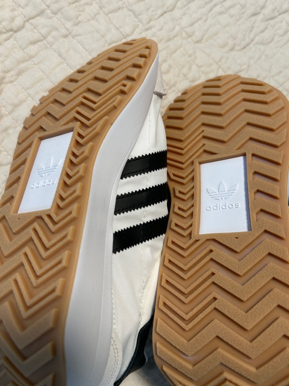 adidas White Sneakers with Black Stripes and Gray Suede Toe - Picture 5 of 10